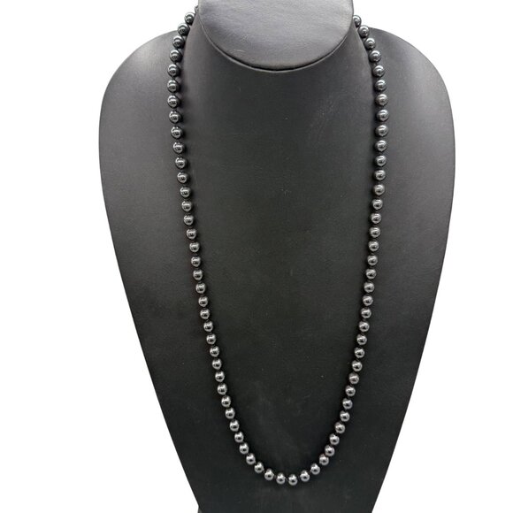 Hematite Bead Necklace 30 Inch Length Elegant Metallic Finish With Drawstring Po - Picture 1 of 7